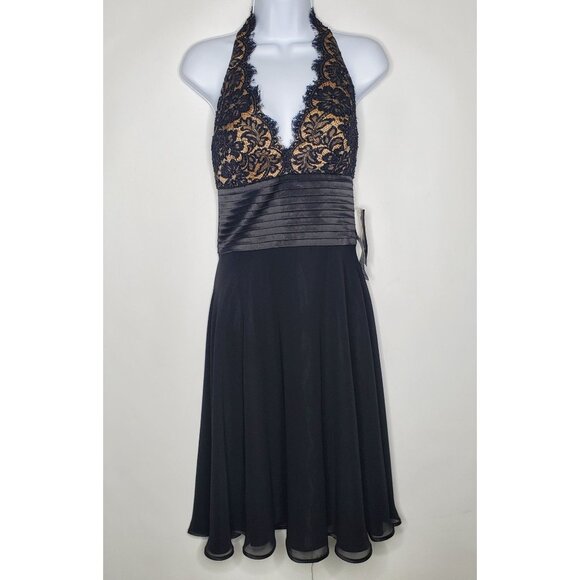 JS Boutique Womens Black Floral Lace Beaded Halter Dress Size 4 Party Event NWT - Picture 1 of 11